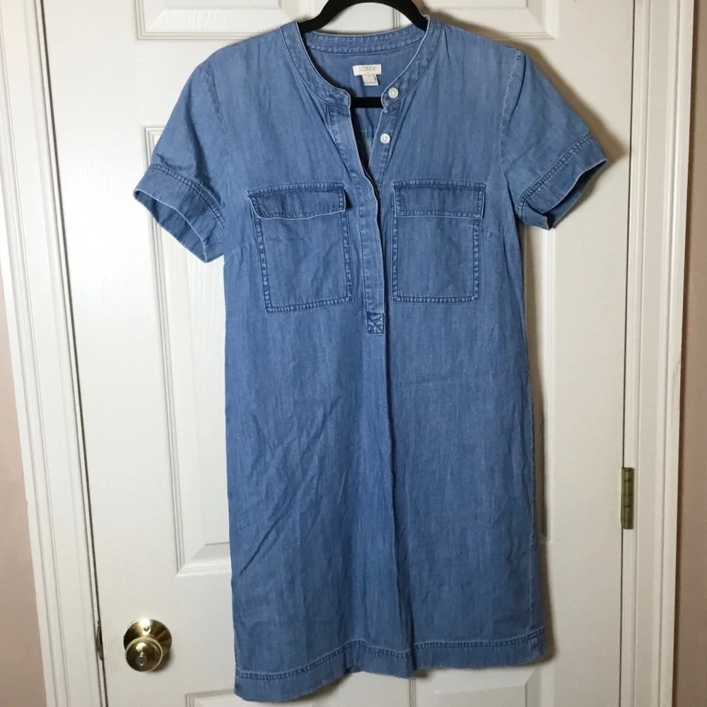 J. Crew Blue Chambray Short Sleeve Mini Dress - Size 4